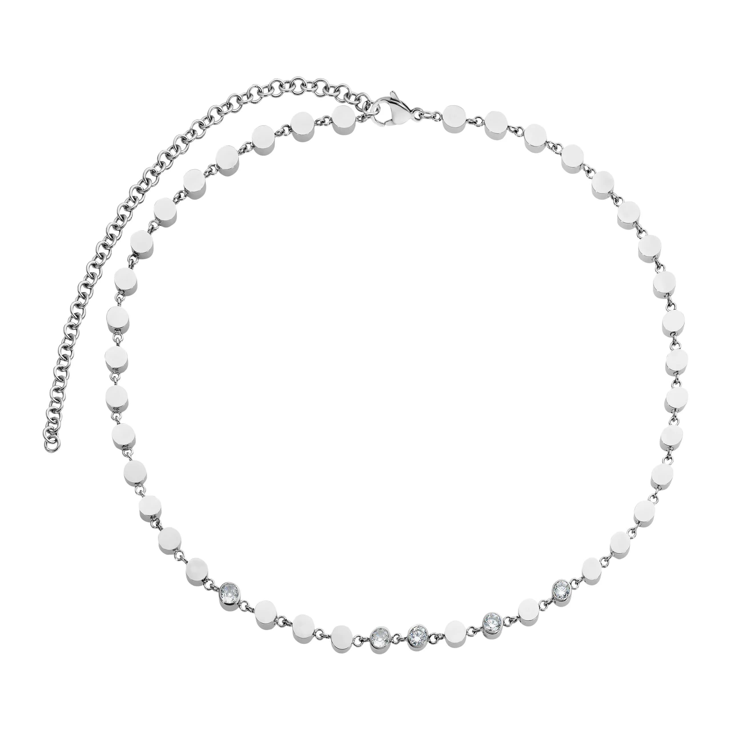 Collier mit filigranen beweglichen Edelstahl- und Kristallelementen