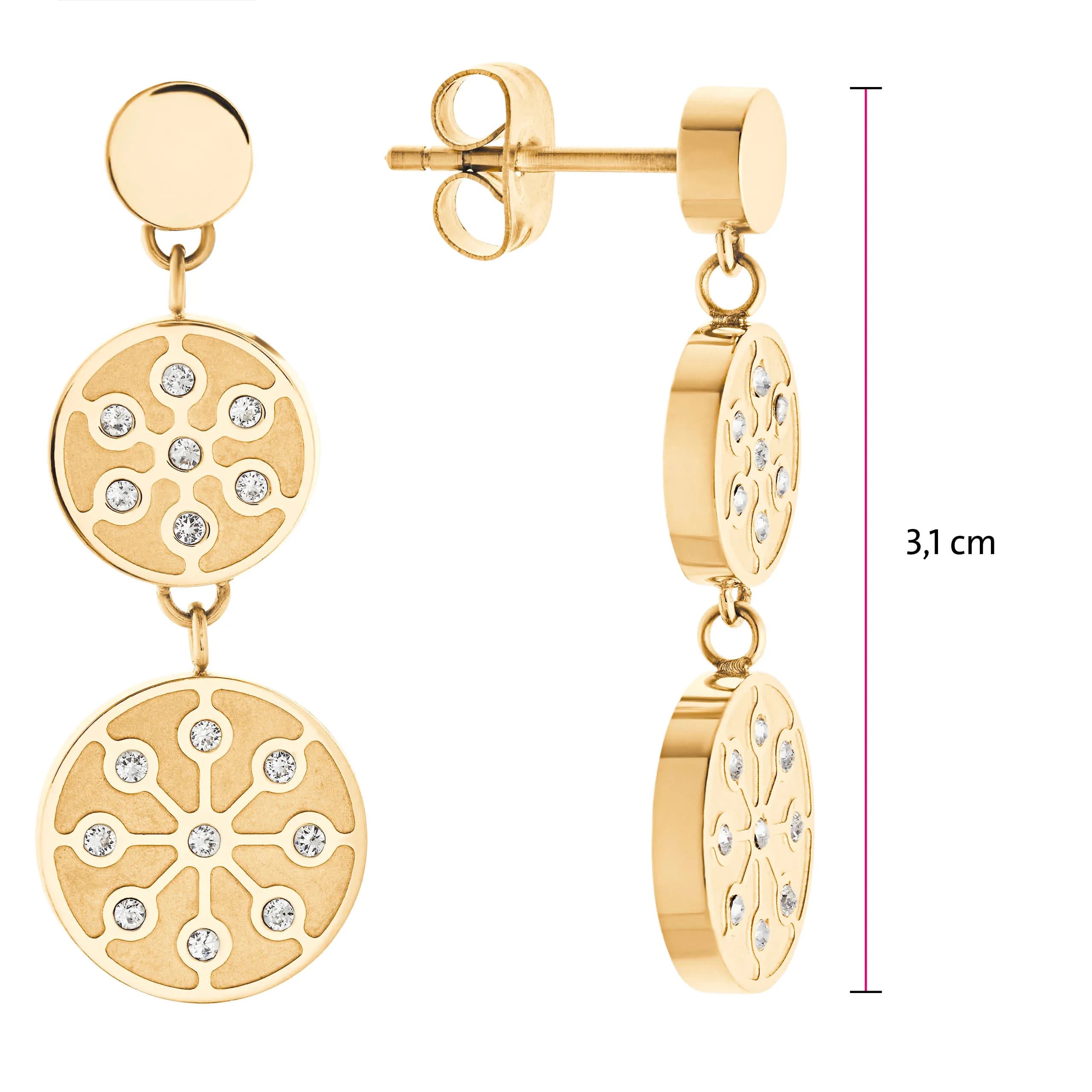 Goldfarbene Ohrhänger mit kristallbesetzem Blumen-Ornament