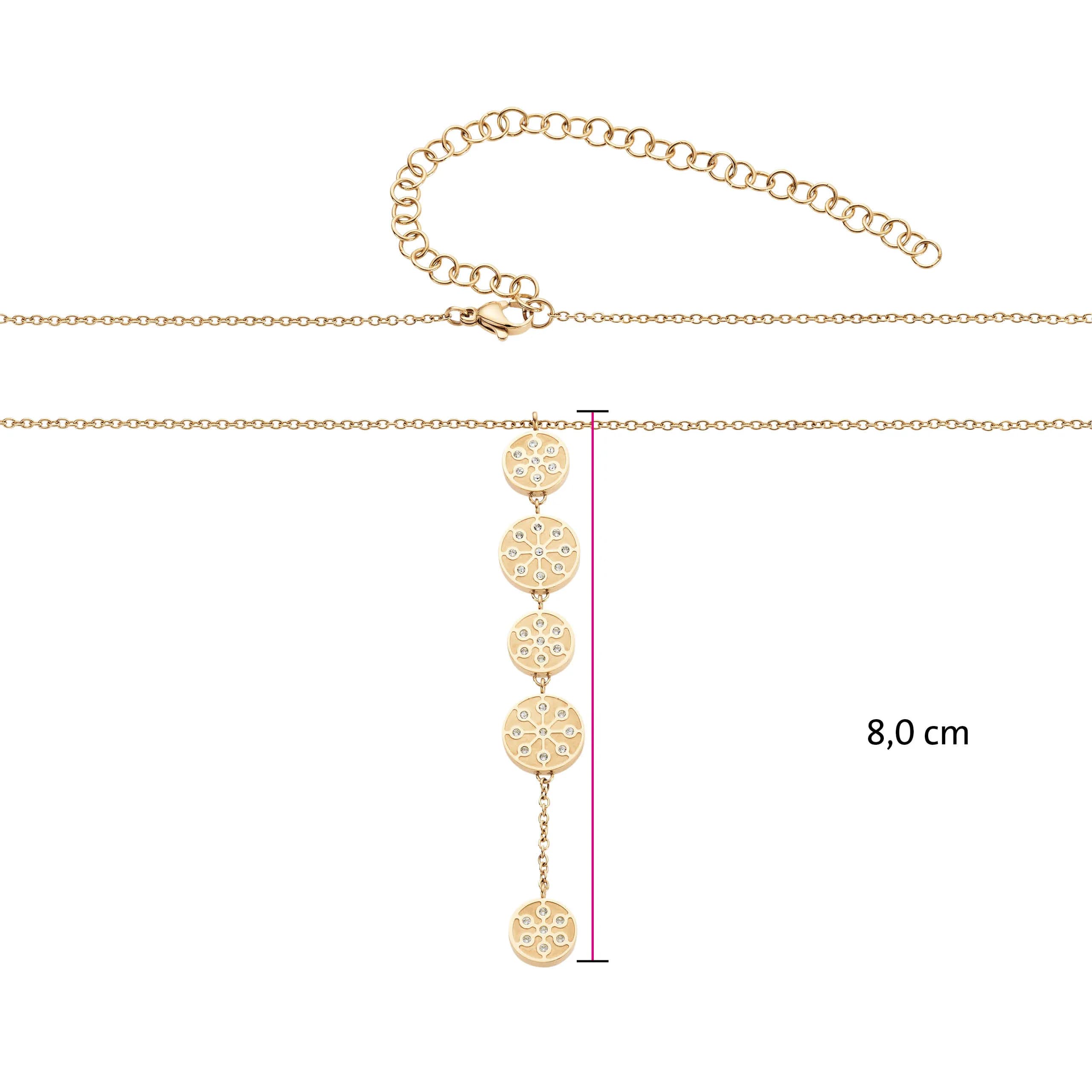 Goldfarbenes Y-Collier mit kristallbesetzten Ornamenten