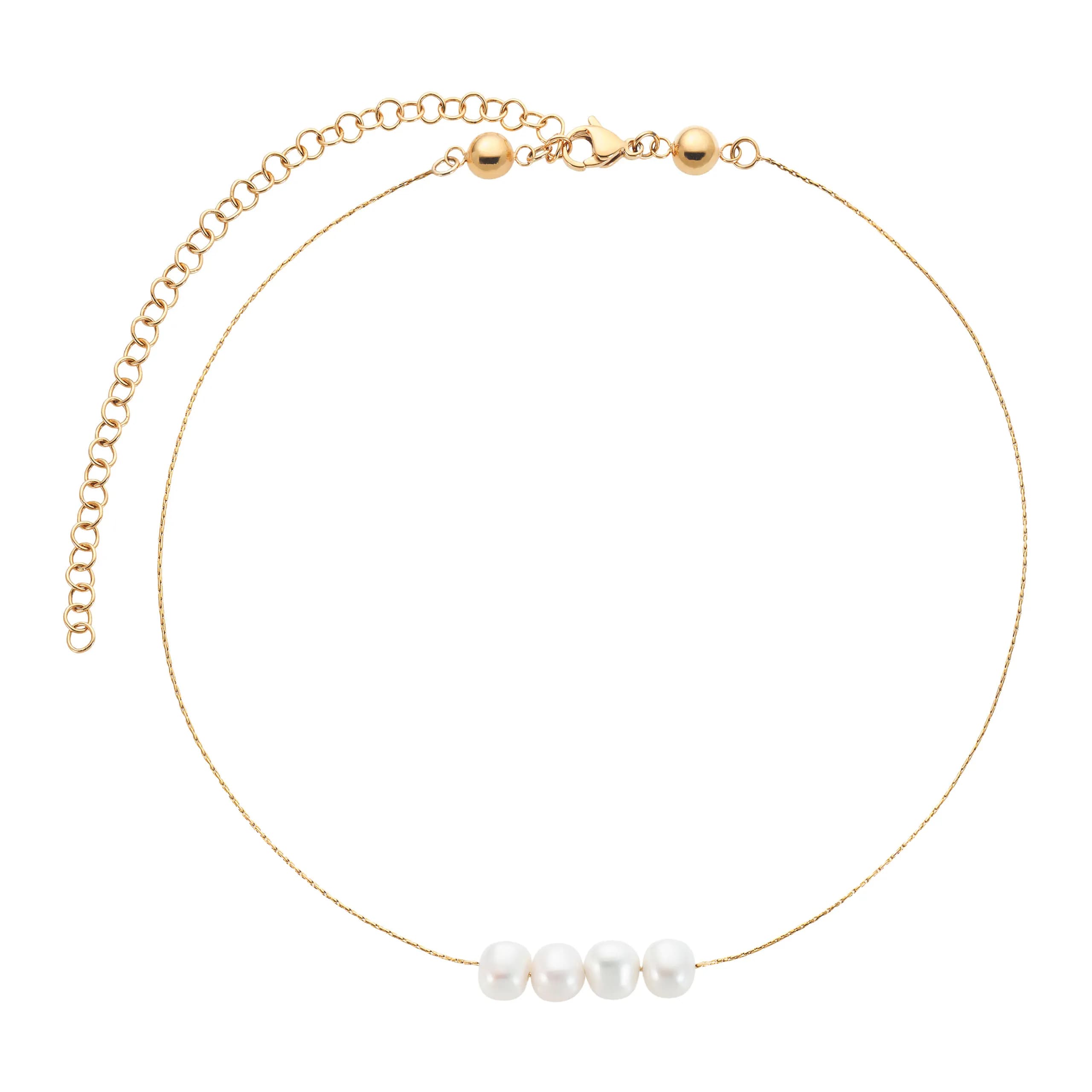 Extralanges goldfarbenes Collier mit Süßwasserperlen