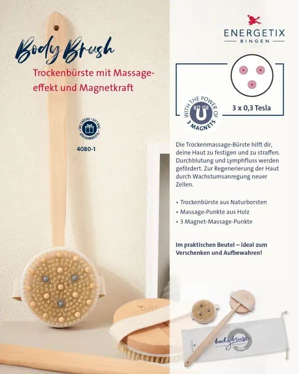 Trockenbürste aus Holz mit Naturborsten & abnehmbarem Griff