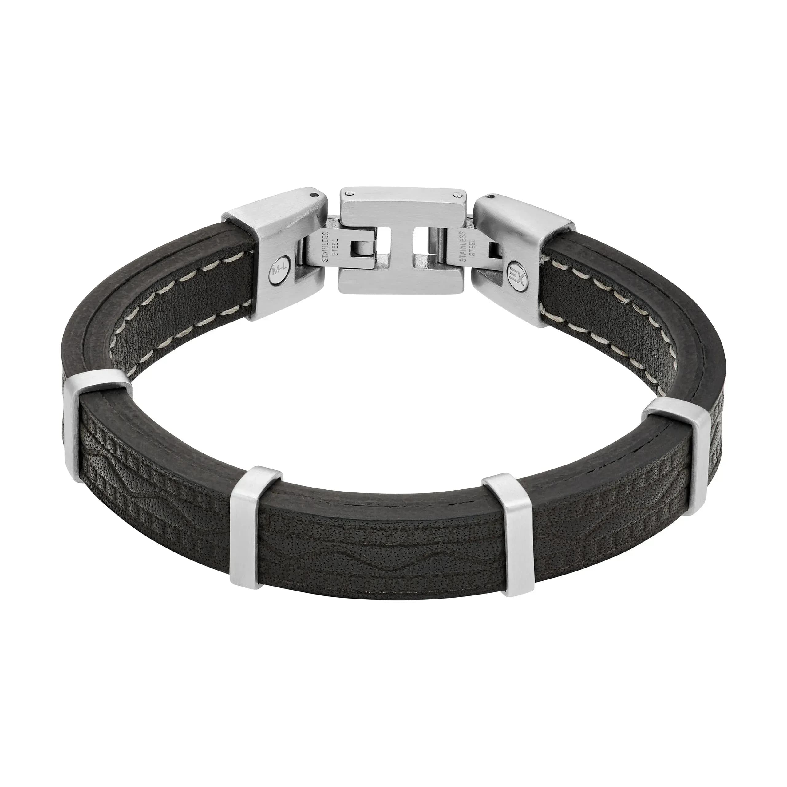 Schwarzes Lederarmband mit Zickzack-Prägung